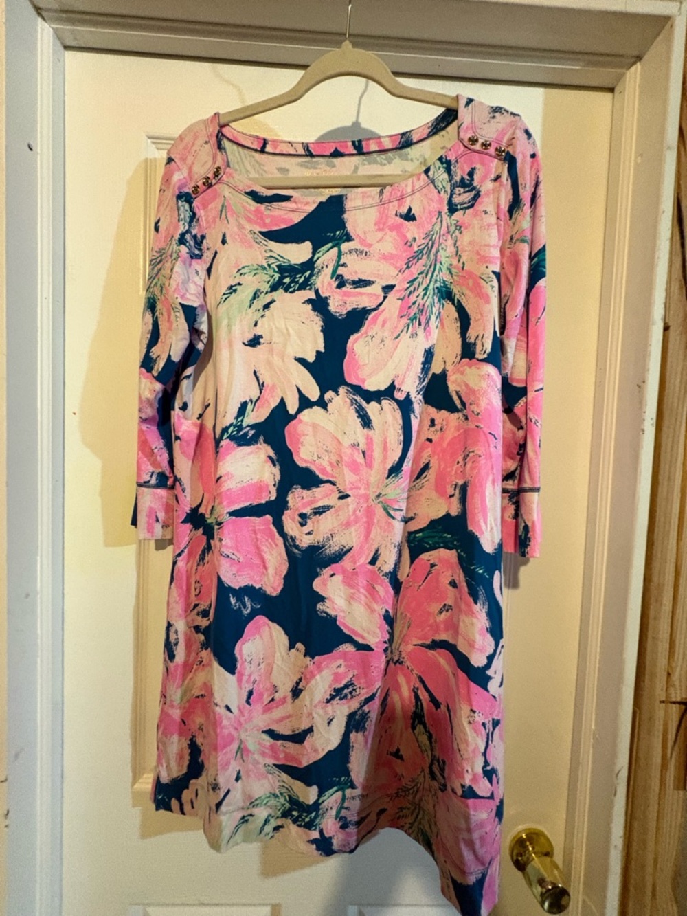Lilly Pulitzer Pink & Navy Floral Long-Sleeve Shift Dress